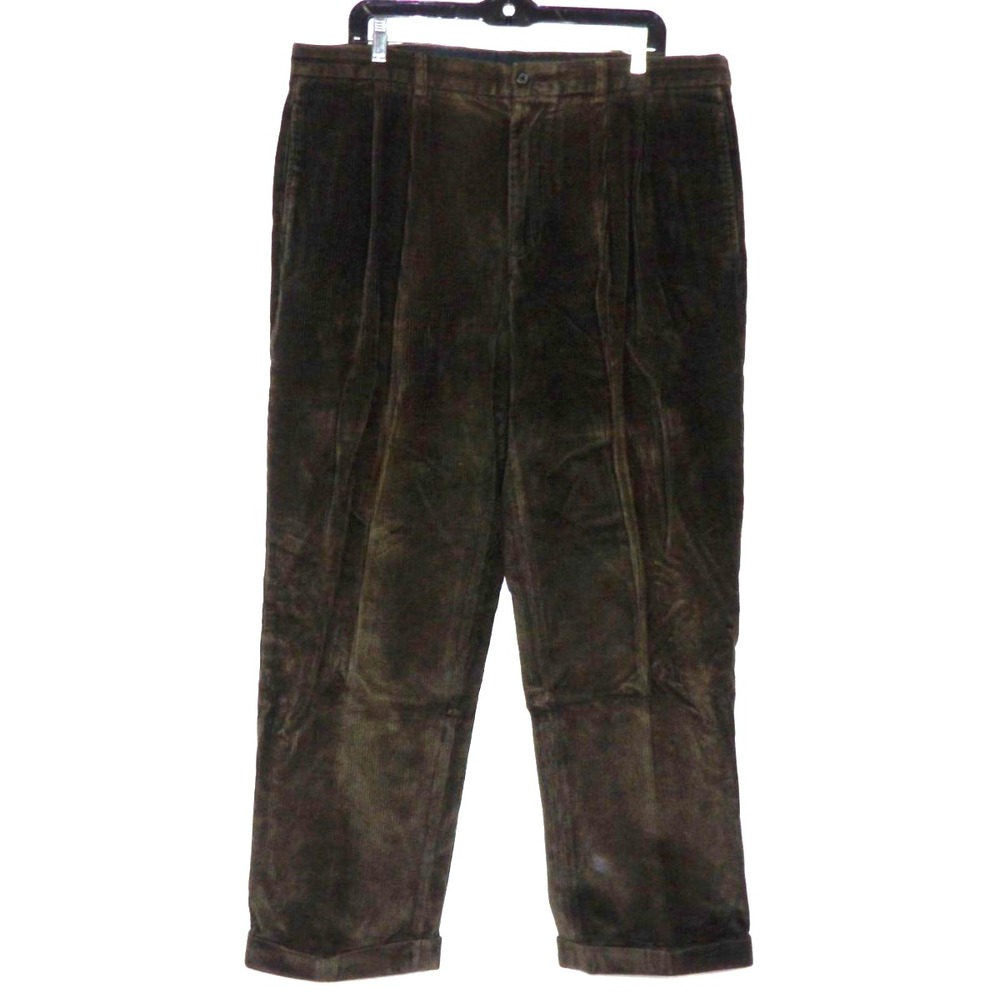 Brooks Brothers ELLIOT Dark Green Cuffed Pleated Corduroy Pants Men's 38 X 30